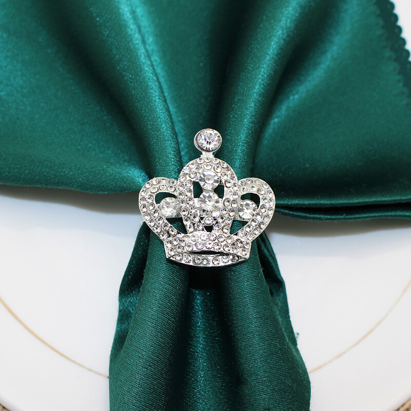 6Pcs Diamond Crown Prstenovi za salvete Rhinestone Crystal Crown Držač salveta za rođendansku proslavu Svadbeni ukras stola (srebrni)