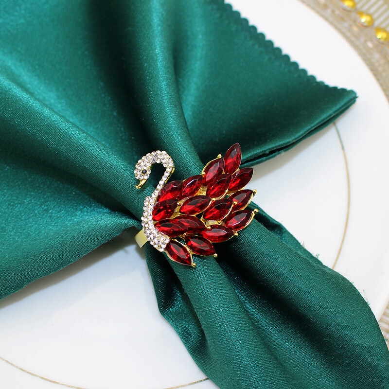 6kom vjenčanih ukrasa Elegantni crveni vještački dijamant Labud prstenovi držač za salvete za svadbeno tuširanje Večera Dekoracija svadbenog stola HB124