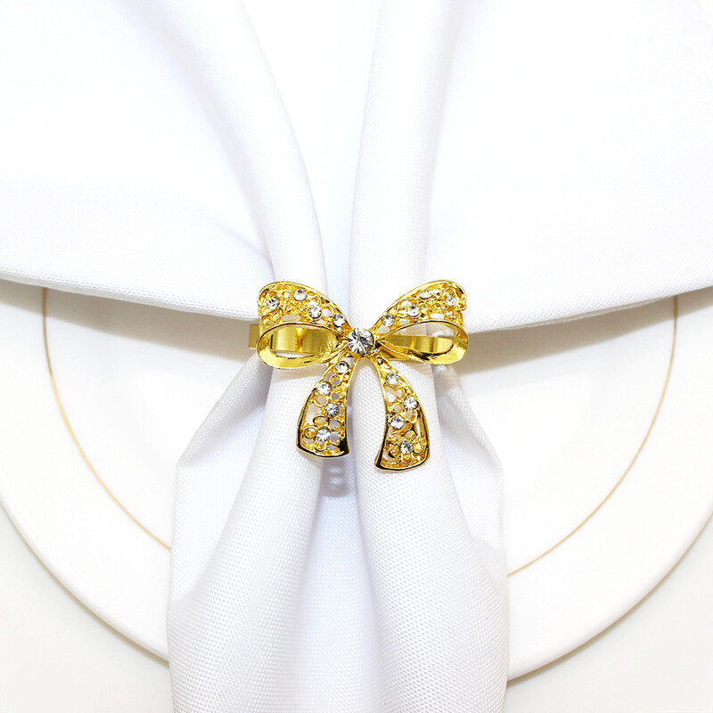 6kom Prstenovi za salvete s mašnom i dijamantima Prsteni za salvete s mašnama i dijamantima za vjenčanje, rođendan, božićnu večeru Dekoracija kućnog stola ERD01