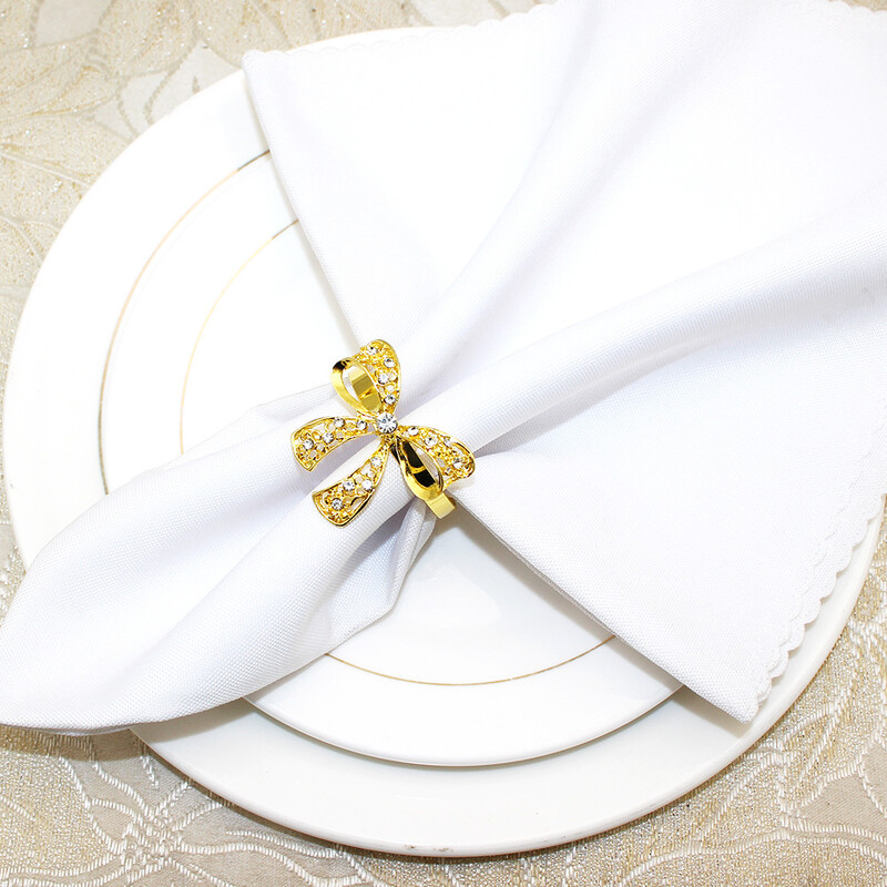6kom Prstenovi za salvete s mašnom i dijamantima Prsteni za salvete s mašnama i dijamantima za vjenčanje, rođendan, božićnu večeru Dekoracija kućnog stola ERD01