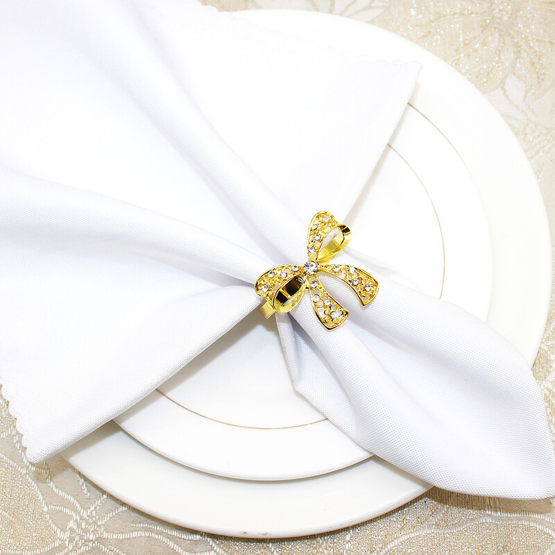 6kom Prstenovi za salvete s mašnom i dijamantima Prsteni za salvete s mašnama i dijamantima za vjenčanje, rođendan, božićnu večeru Dekoracija kućnog stola ERD01