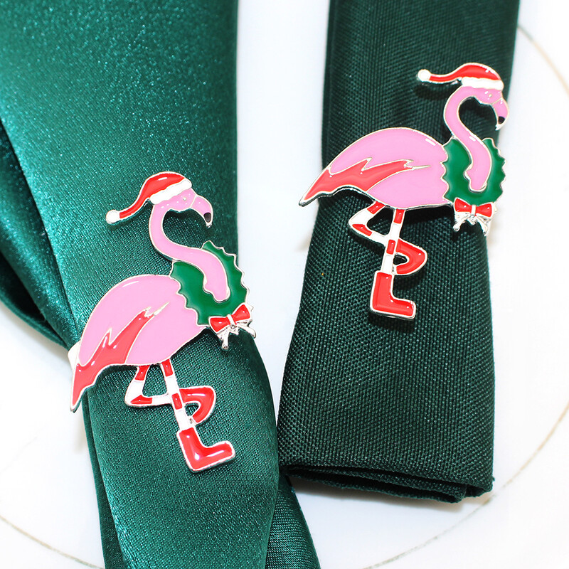 6kom Božićni flamingo prstenovi za salvete Ružičasti držač za salvete Metalne kopče za salvete za božićno vjenčanje Dekoracija večernjeg stola