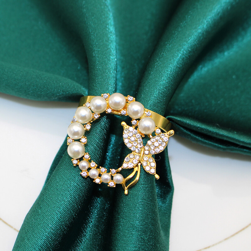 6 бр. Перлен пръстен за салфетки със страз Пеперуда държач за салфетки за сватба Коледа Празничен хотел Вечеря Декорация на маса HB207