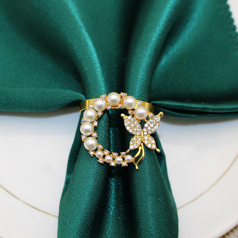 6 бр. Перлен пръстен за салфетки със страз Пеперуда държач за салфетки за сватба Коледа Празничен хотел Вечеря Декорация на маса HB207