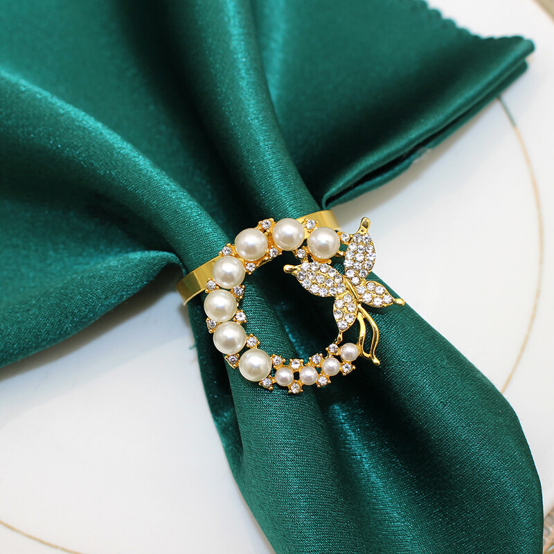 6 бр. Перлен пръстен за салфетки със страз Пеперуда държач за салфетки за сватба Коледа Празничен хотел Вечеря Декорация на маса HB207