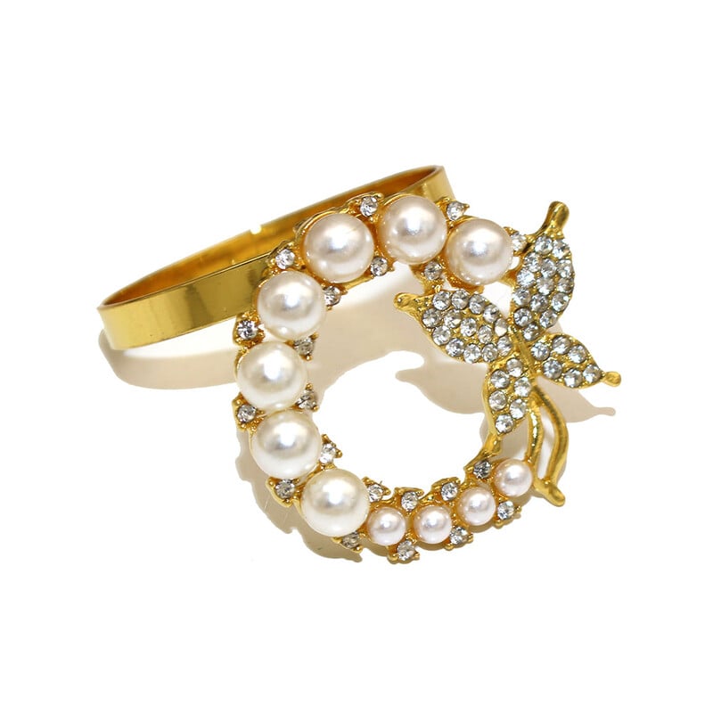 6 бр. Перлен пръстен за салфетки със страз Пеперуда държач за салфетки за сватба Коледа Празничен хотел Вечеря Декорация на маса HB207