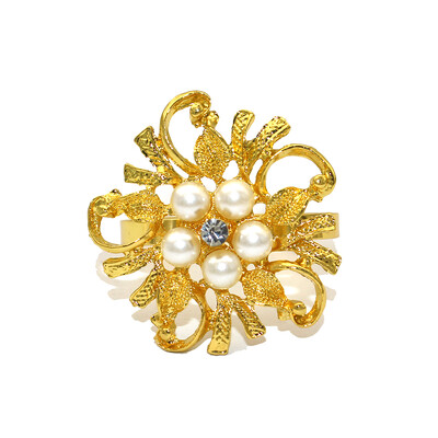 6 бр. Златни пръстени за салфетки Елегантни пръстени за салфетки с перлени цветя Държач Сервиетни катарами за Коледа Деня на благодарността Декорация на сватбена маса