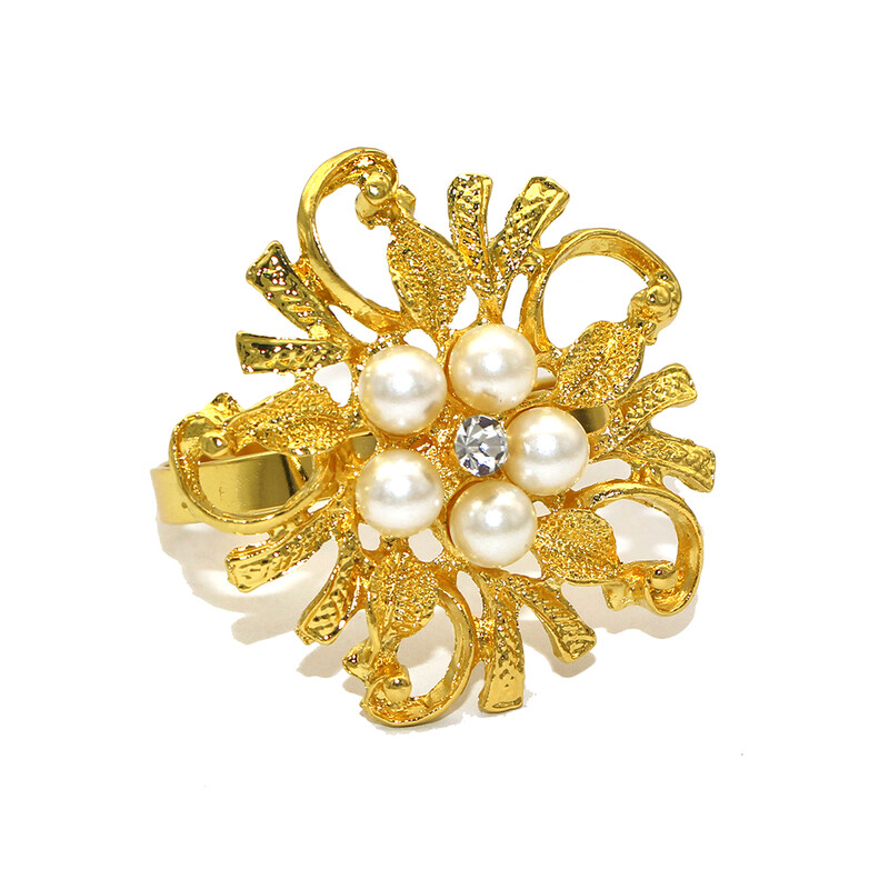 6 бр. Златни пръстени за салфетки Елегантни пръстени за салфетки с перлени цветя Държач Сервиетни катарами за Коледа Деня на благодарността Декорация на сватбена маса