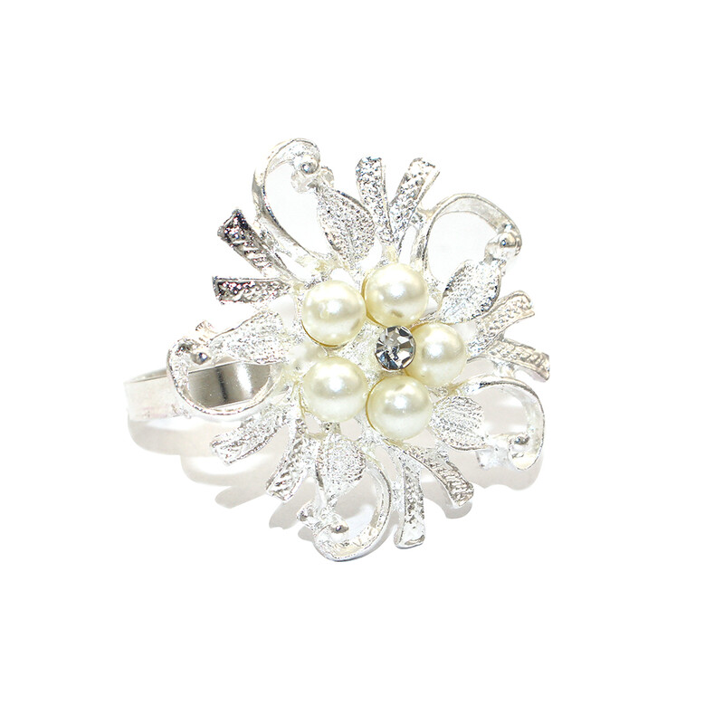 6 бр. Златни пръстени за салфетки Елегантни пръстени за салфетки с перлени цветя Държач Сервиетни катарами за Коледа Деня на благодарността Декорация на сватбена маса