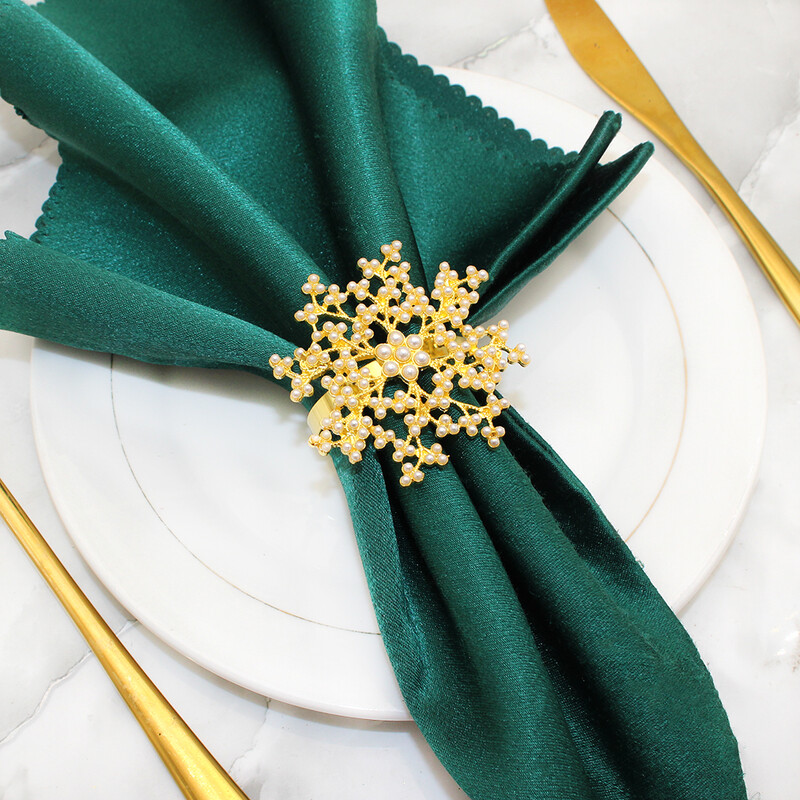 6kom zlatnih prstenova za salvete u obliku pahuljica, bisernih cvijetova, držača za salvete, metalnog prstena za salvete za božićno vjenčanje, dekoracija večernjeg stola