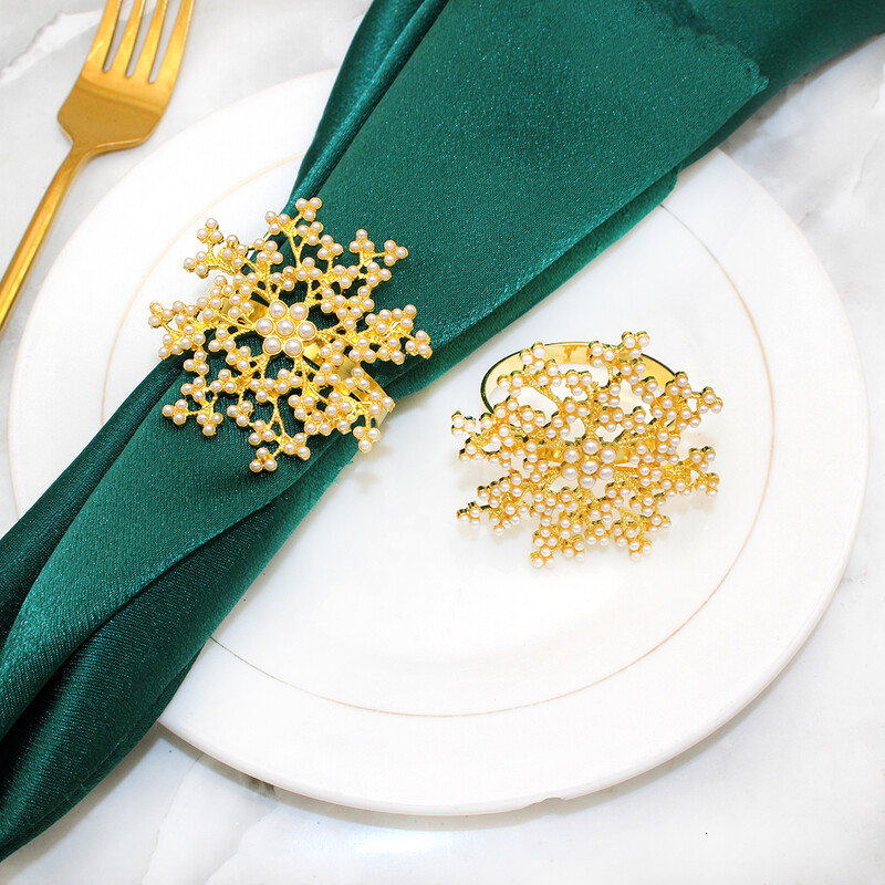6kom zlatnih prstenova za salvete u obliku pahuljica, bisernih cvijetova, držača za salvete, metalnog prstena za salvete za božićno vjenčanje, dekoracija večernjeg stola