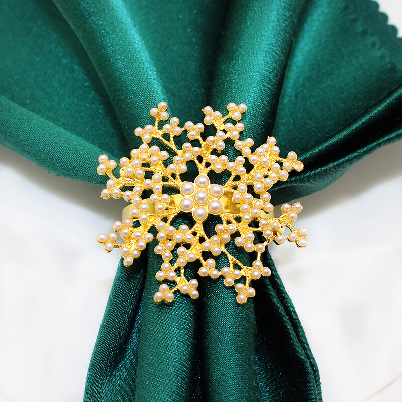 6kom zlatnih prstenova za salvete u obliku pahuljica, bisernih cvijetova, držača za salvete, metalnog prstena za salvete za božićno vjenčanje, dekoracija večernjeg stola