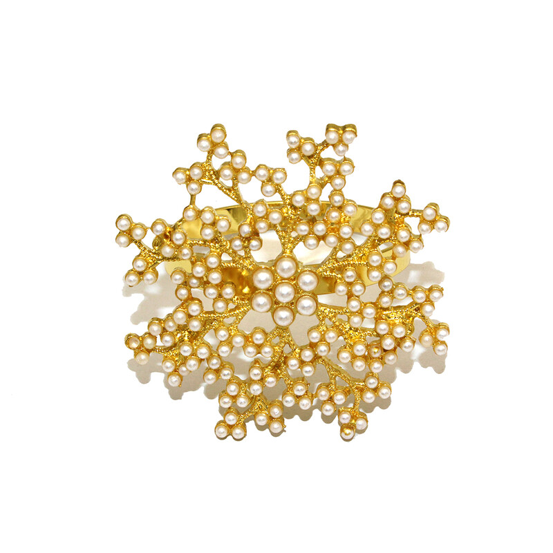 6kom zlatnih prstenova za salvete u obliku pahuljica, bisernih cvijetova, držača za salvete, metalnog prstena za salvete za božićno vjenčanje, dekoracija večernjeg stola