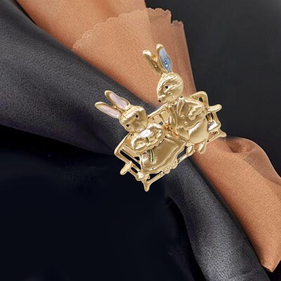 Заешки шаблон Великденски пръстени за салфетки Сервиране на маса за хранене Шикозна метална катарама за сервита за сватбена маса Хотелско парти Рожден ден