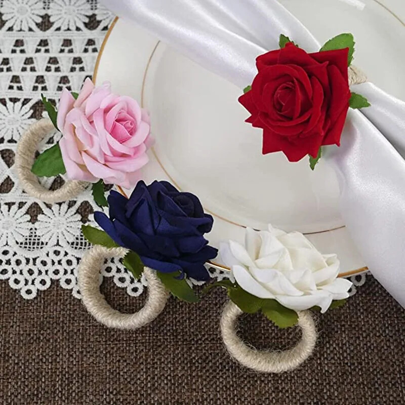 6kom Ručni rad Kopča za ručnik u obliku crvene ruže Prsten za salvete Svadbena zabava Valentinovo Hotelski stol Dekor Metal Zlatni držač za salvete