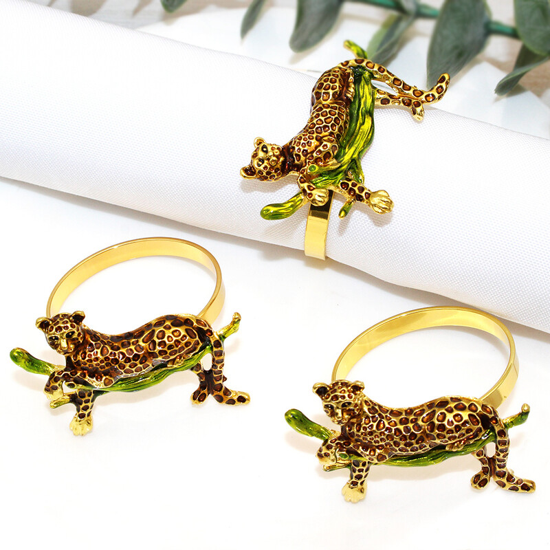 6kom Novi leopard prsten za salvete, zlatni držač za prstenove za salvete sa životinjama, metalna kopča za salvete za dom, blagdansku zabavu, dekoraciju stolova za vjenčanja