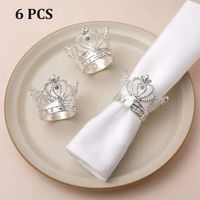 6PCS Krunski prsten za salvete, prekrasna kopča za salvete od legure metala, držač za dekoraciju vjenčanja, rukotvorine, potrepštine za zabave