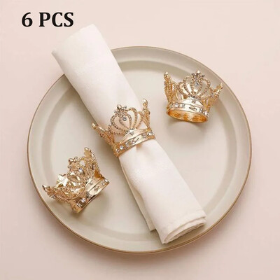 6PCS Krunski prsten za salvete, prekrasna kopča za salvete od legure metala, držač za dekoraciju vjenčanja, rukotvorine, potrepštine za zabave