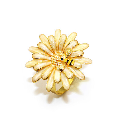 6 tk New Flower Bee Salvrätikurõngad Metallist Daisy Lilledega Salvrätikuhoidja Kuld Pulma Salvrätiku Pandlad Peo jaoks Kodu Lauakaunistus ERD14