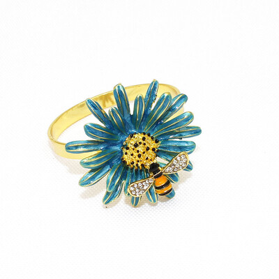 6 tk New Flower Bee Salvrätikurõngad Metallist Daisy Lilledega Salvrätikuhoidja Kuld Pulma Salvrätiku Pandlad Peo jaoks Kodu Lauakaunistus ERD14