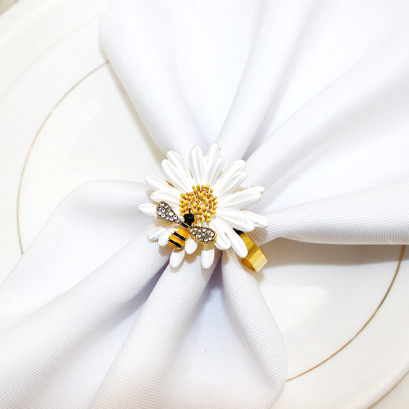 6 tk New Flower Bee Salvrätikurõngad Metallist Daisy Lilledega Salvrätikuhoidja Kuld Pulma Salvrätiku Pandlad Peo jaoks Kodu Lauakaunistus ERD14