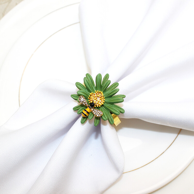 6 tk New Flower Bee Salvrätikurõngad Metallist Daisy Lilledega Salvrätikuhoidja Kuld Pulma Salvrätiku Pandlad Peo jaoks Kodu Lauakaunistus ERD14