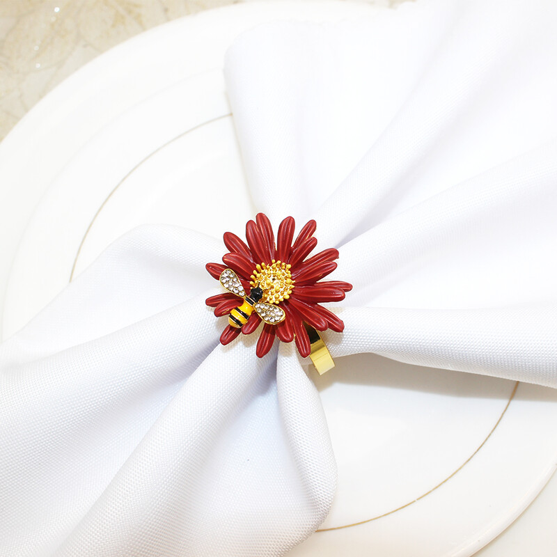 6 tk New Flower Bee Salvrätikurõngad Metallist Daisy Lilledega Salvrätikuhoidja Kuld Pulma Salvrätiku Pandlad Peo jaoks Kodu Lauakaunistus ERD14