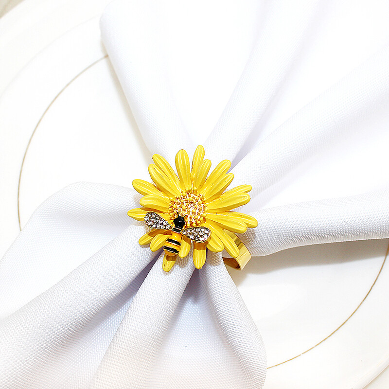 6 tk New Flower Bee Salvrätikurõngad Metallist Daisy Lilledega Salvrätikuhoidja Kuld Pulma Salvrätiku Pandlad Peo jaoks Kodu Lauakaunistus ERD14