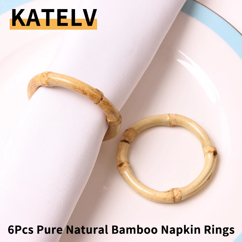 6Gb salvešu gredzenu komplekts roku darbs dabīgs bambusa turētājs zemniecisks salvešu turētāji salvešu gredzeni viesnīcas galda dekorēšanai kāzu ballītei