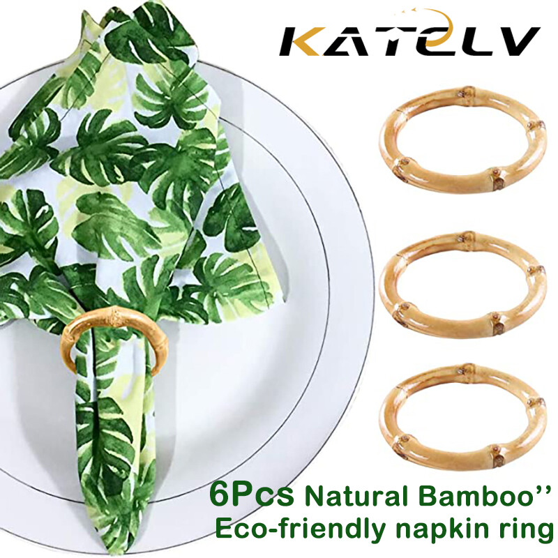 6Gb salvešu gredzenu komplekts roku darbs dabīgs bambusa turētājs zemniecisks salvešu turētāji salvešu gredzeni viesnīcas galda dekorēšanai kāzu ballītei