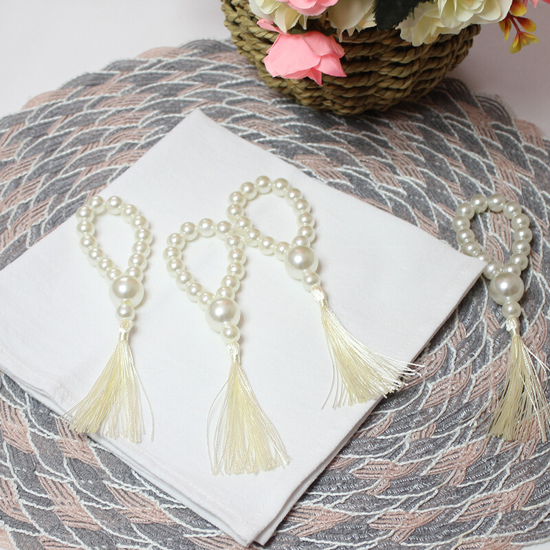 Ručno izrađeni stolni prstenovi za salvete od bisernih perli s kićankama Set od 12 držača za salvete za božićno vjenčanje Dodatni ukras