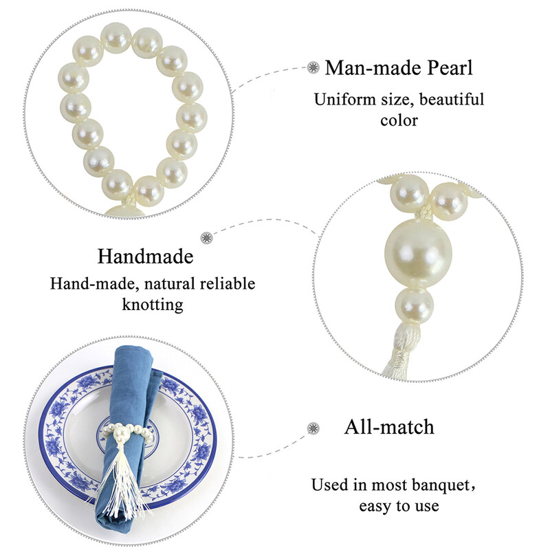 Ručno izrađeni stolni prstenovi za salvete od bisernih perli s kićankama Set od 12 držača za salvete za božićno vjenčanje Dodatni ukras