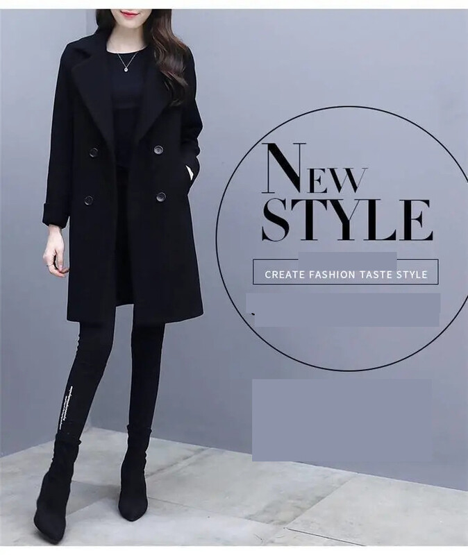 2023 ново есенно и зимно удебелено вълнено палто с джобове в стил Хепбърн за жени черно вълнено палто със средна дължина за отслабване