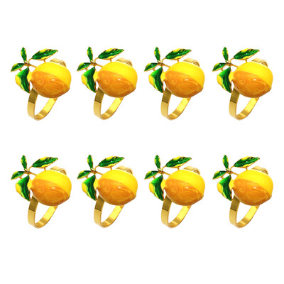 8Pcs Емайлирани пръстени за салфетки с жълт лимон Плодови държач за салфетки за Baby Shower Сватба Рожден ден Декорация на маса за хранене HWE54