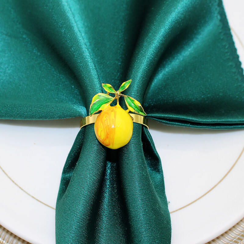 8Pcs Емайлирани пръстени за салфетки с жълт лимон Плодови държач за салфетки за Baby Shower Сватба Рожден ден Декорация на маса за хранене HWE54