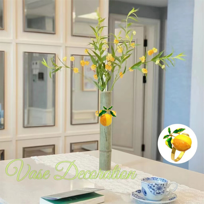 8Pcs Емайлирани пръстени за салфетки с жълт лимон Плодови държач за салфетки за Baby Shower Сватба Рожден ден Декорация на маса за хранене HWE54