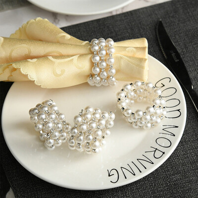 4PCS Pearl Llip dijamantni prstenovi za salvete, ručni držač za salvete s perlama za vjenčanje, rođendan, dekoracija stola za kućnu večeru