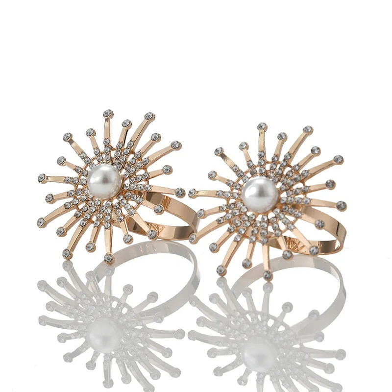 Фойерверки Diamond Pearl Халки за салфетки Метална поставка за салфетки, за Декорация на маса и аксесоари Декорация на дома Сватбена трапезария