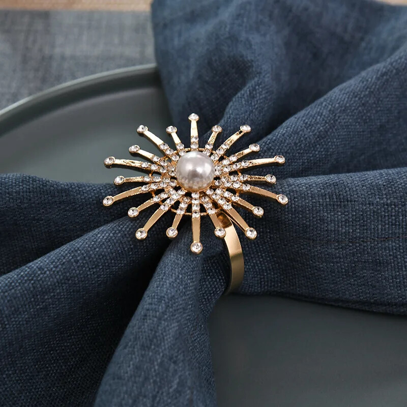 Фойерверки Diamond Pearl Халки за салфетки Метална поставка за салфетки, за Декорация на маса и аксесоари Декорация на дома Сватбена трапезария
