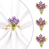 6Pcs Prstenovi za salvete boje lavande Cvjetni dijamant Držač za salvete Seoski stolni prsten za vjenčanje Dan zahvalnosti Obljetnica Dekoracija stola