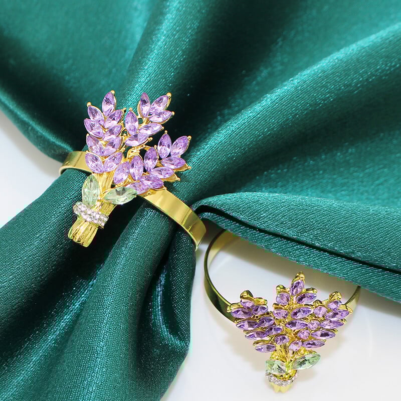 6Pcs Prstenovi za salvete boje lavande Cvjetni dijamant Držač za salvete Seoski stolni prsten za vjenčanje Dan zahvalnosti Obljetnica Dekoracija stola