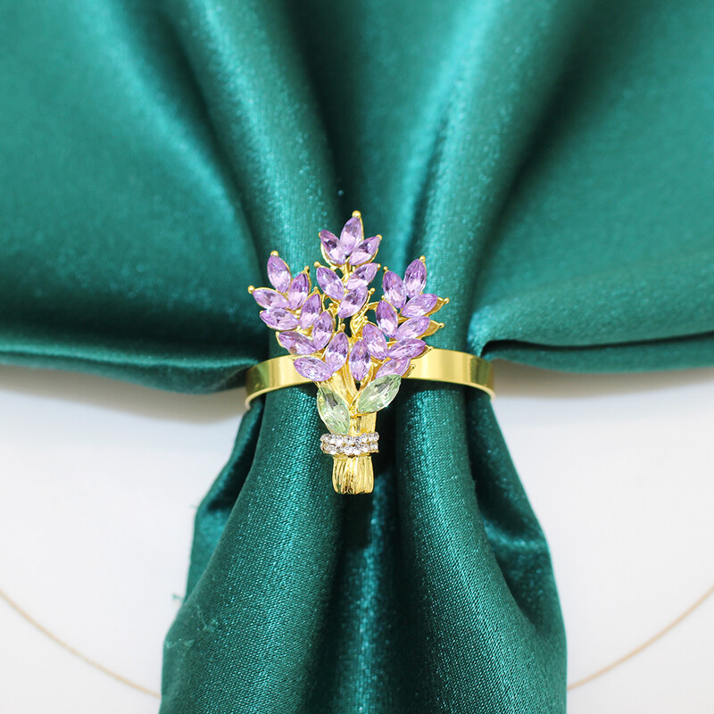 6Pcs Prstenovi za salvete boje lavande Cvjetni dijamant Držač za salvete Seoski stolni prsten za vjenčanje Dan zahvalnosti Obljetnica Dekoracija stola