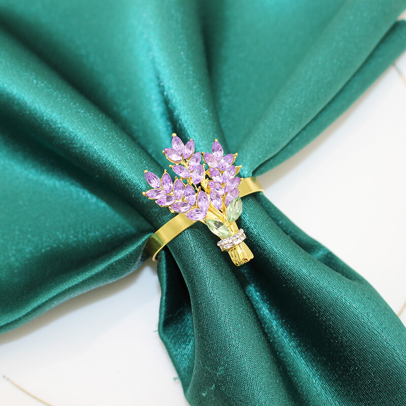 6Pcs Prstenovi za salvete boje lavande Cvjetni dijamant Držač za salvete Seoski stolni prsten za vjenčanje Dan zahvalnosti Obljetnica Dekoracija stola