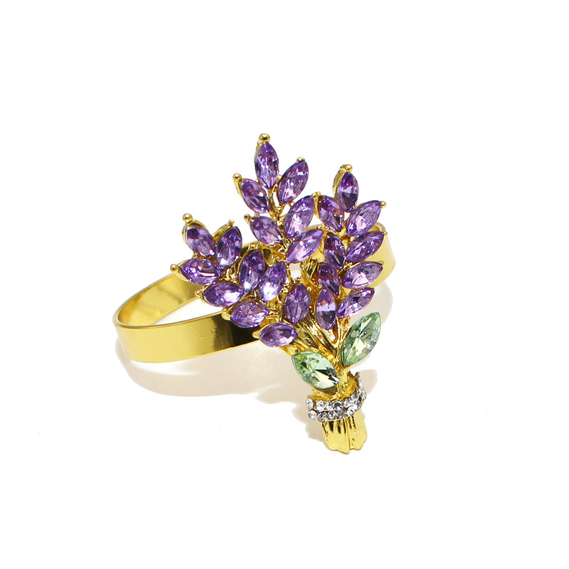 6Pcs Prstenovi za salvete boje lavande Cvjetni dijamant Držač za salvete Seoski stolni prsten za vjenčanje Dan zahvalnosti Obljetnica Dekoracija stola