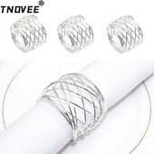 6 бр. Сребърни пръстени за салфетки Метални мрежести пръстени за държачи за салфетки Ръчно изработени пръстени за сервити за Деня на благодарността Хелоуин Парти Декорация на маса