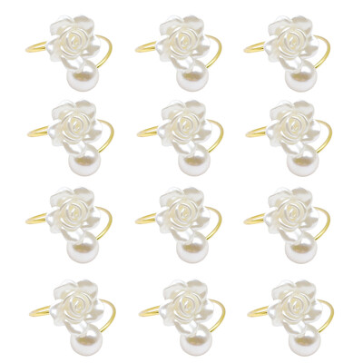 6/12 бр. Перлени пръстени за салфетки с цветя Сватбена поставка за салфетки за Свети Валентин Коледна украса на маса за хранене