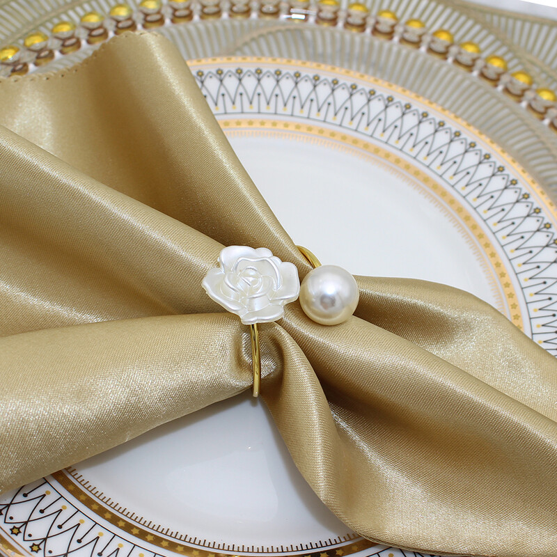 6/12 бр. Перлени пръстени за салфетки с цветя Сватбена поставка за салфетки за Свети Валентин Коледна украса на маса за хранене