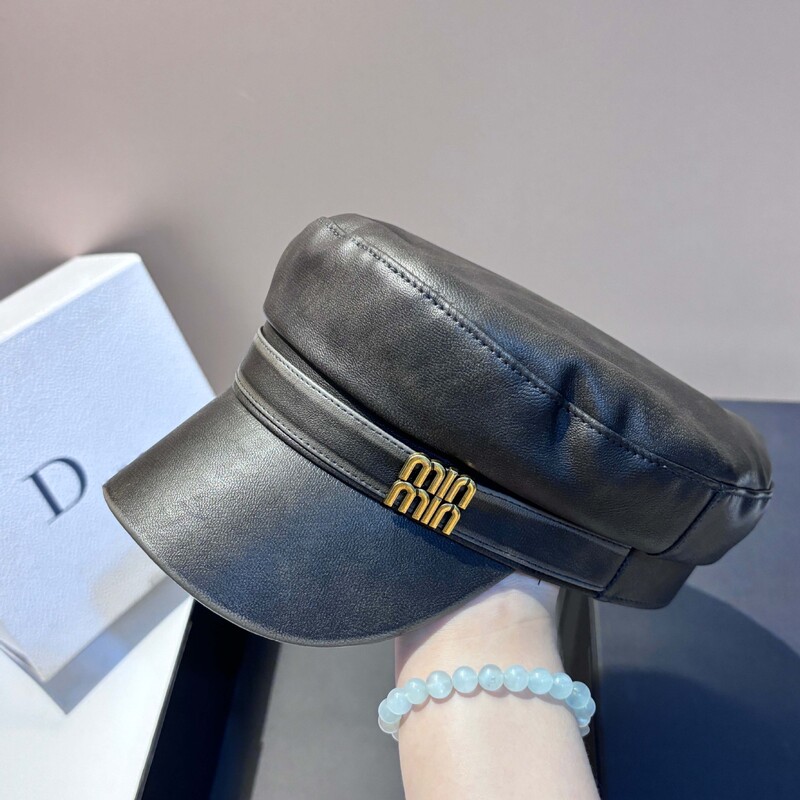 Pălărie veche din piele PU retro europeană și americană în modă albastru închis pentru reducerea vârstei min. curea cu litere pălărie știri șapcă ușoară de lux universală pentru femei