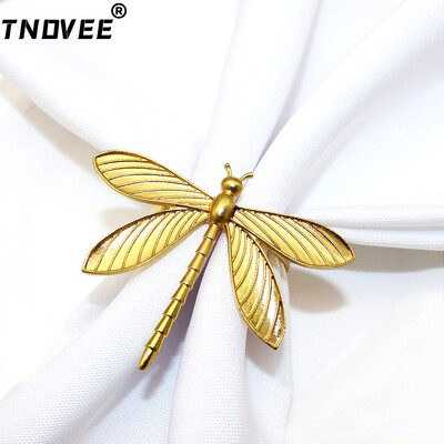 6Pcs Златен пръстен за салфетки Dragonfly Пръстени за салфетки Държачи Пръстени за салфетки от насекоми Катарама за Деня на благодарността Коледен декор на маса ERE104