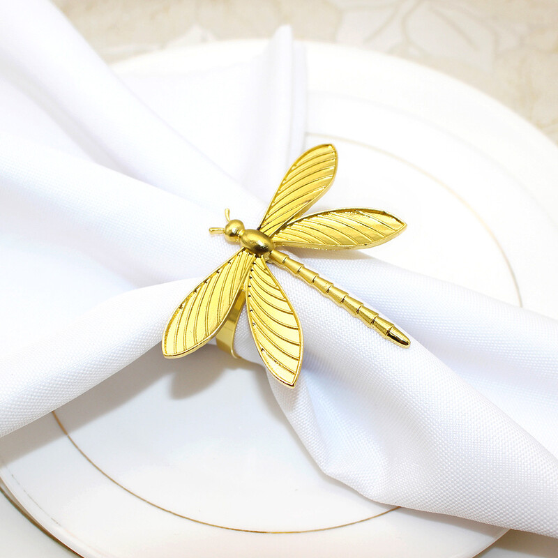 6Pcs Zlatni prsten za salvete Dragonfly Držači prstenova za salvete Insekti Prstenovi za salvete Kopča za Dan zahvalnosti Božićni ukrasni stol ERE104